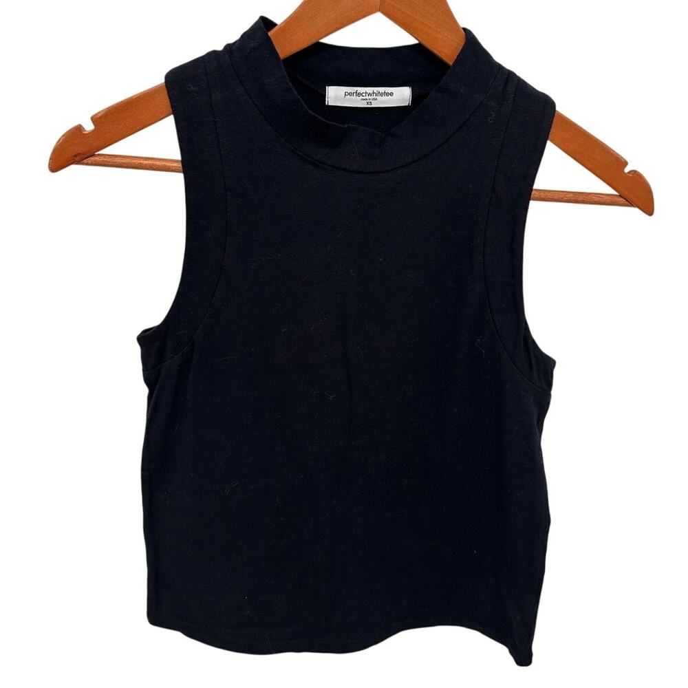 PERFECTWHITETEE Black Mock Neck Tank // XS - Picture 1 of 5